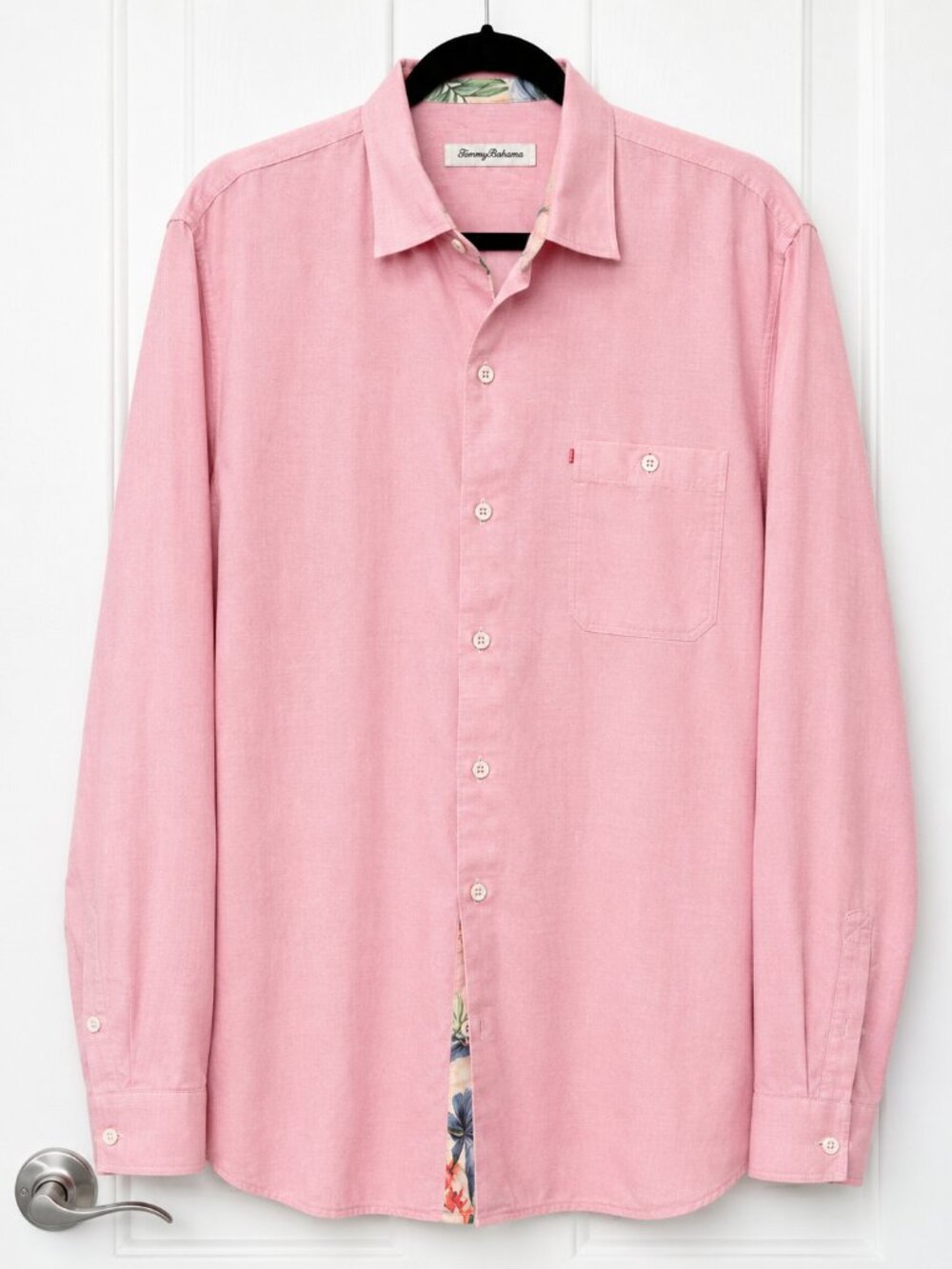 Tommy Bahama XL Men’s Pink Long Sleeve Button Down Tropical Trim Shirt